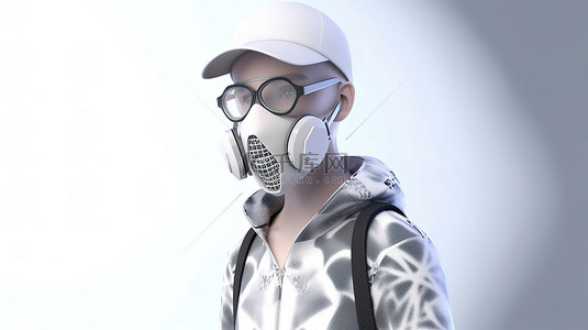 健康口罩背景图片_戴面罩的年轻人的 3D 图像