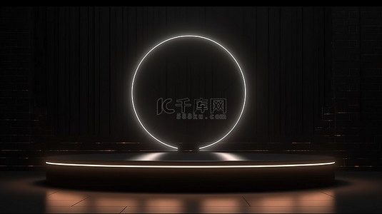 产品背光背景图片_促销舞台讲台背光黑色圆形平台的 3D 渲染