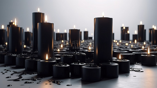 火焰深色背景图片_带有 3D 渲染黑色蜡烛的白色背景非常适合圣诞节主题和文本放置