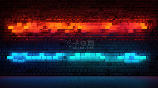 灯光砖墙背景图片_带霓虹灯的砖墙的 3D 插图