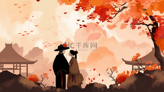 卡通卡通牛郎织女背景图片_七夕古风人物背景插画