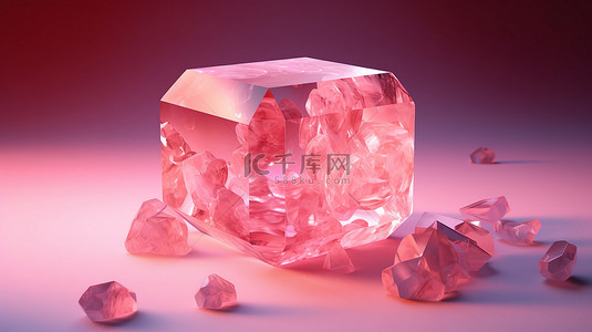 令人惊叹的 3D 渲染中的辐射方形玫瑰石英宝石