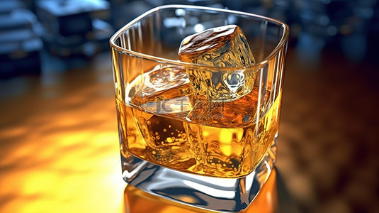 可乐冰背景图片_加冰威士忌和色彩缤纷的鸡尾酒，打造难忘的派对 3D 渲染