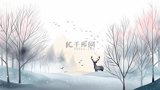 卡通插画鹿背景图片_冬天大自然卡通背景