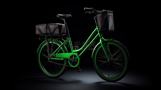绿色水袋背景图片_黑色背景下用于披萨配送的绿色自行车的 3D 渲染