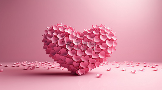 情人节爱粉红心形 3D 壁纸适合婚礼和订婚
