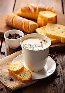面包和咖啡背景图片_蛋奶面包 咖啡和巧克力
