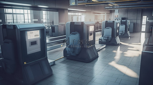 扫描图像背景图片_机场安全检查站运行中的行李扫描机 3d 渲染图像