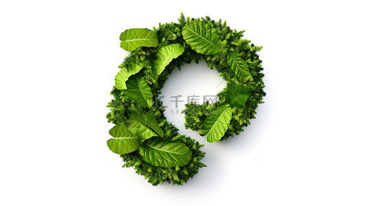 绿色生态叶子背景图片_白色背景上的绿色叶子冒号图标象征着 3D 插图中的自然