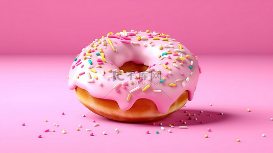 冰心协力背景图片_美味的杏仁冰甜甜圈顶部特写隔离在粉红色背景 3D 渲染图像上