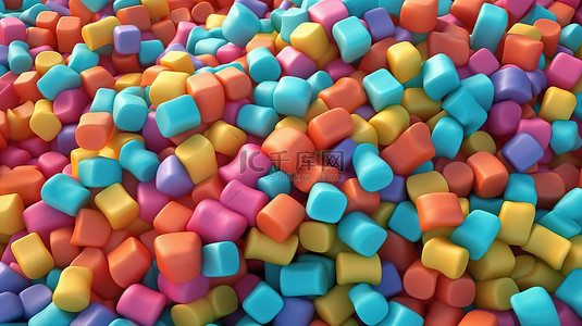 薄荷口香糖背景上的多彩多姿的口香糖甜糖果的 3D 插图