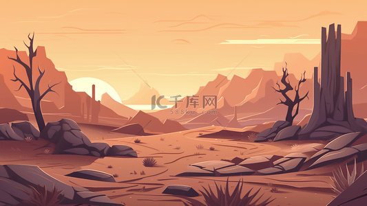 沙漠荒漠落日背景