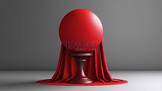 丝绸背景图片_红布覆盖的展示架，带有 3D 渲染球体对象