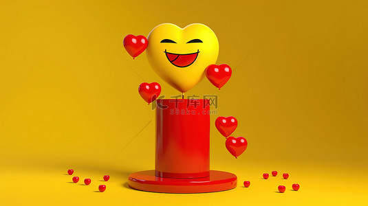 爱的手背景图片_充满爱的 3D 讲台，带有表情符号吻和表情气球背景