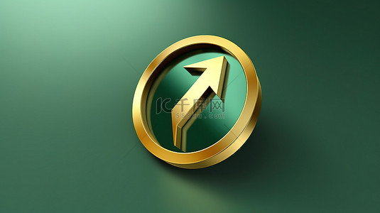右箭头圆圈图标在金财神与潮水绿色背景 3d 社交媒体符号