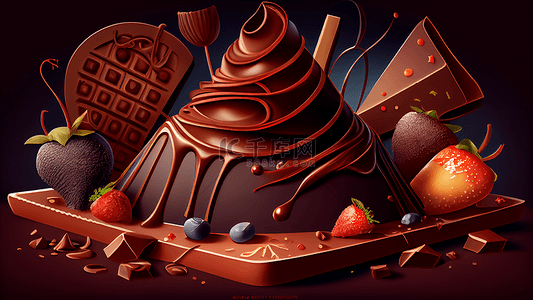 融化水果背景图片_巧克力果酱水果甜点背景
