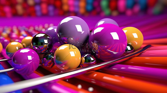 充满活力的紫色球上的 3D 渲染打击乐器