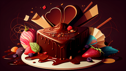 卡通蛋糕背景图片_巧克力草莓蛋糕插画背景