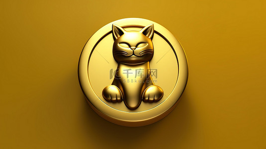 宠物图标背景图片_猫科动物徽章 3D 渲染的社交媒体图标，在哑光金板上带有金色猫符号
