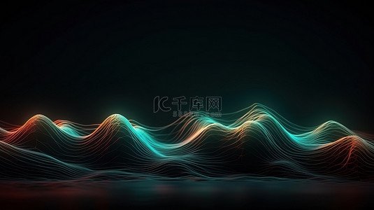 抽象七彩背景图片_3D 渲染中的抽象线波背景