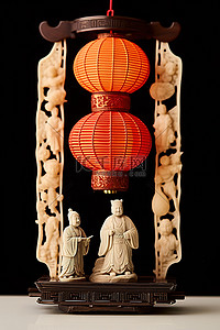 中国象征背景图片_中国灯笼上有两个不同的雕像