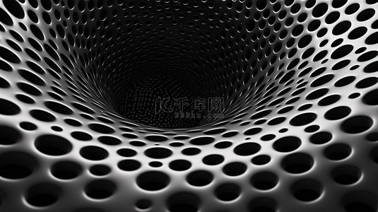 穿孔背景图片_黑色抽象设计中穿孔圆的 3d 渲染