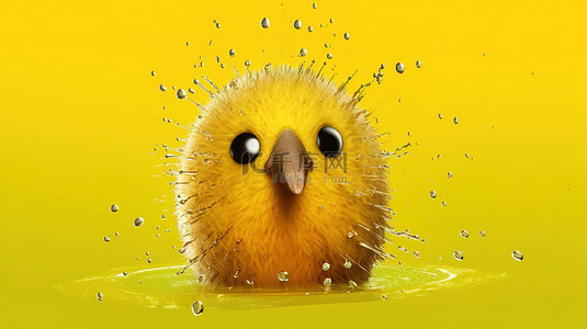 黄色背景上有水滴的猕猴桃的 3D 插图