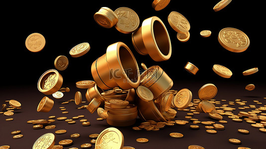 新年金币背景图片_金色 3D 中国幸运币层叠在锭上
