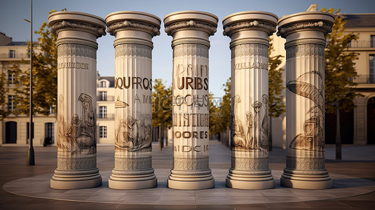 街海报背景图片_通过 3D 渲染描绘法国巴黎的高架法国广告莫里斯柱