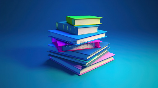 蓝色背景上的书籍图标的 3d 渲染