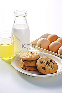 密封容器背景图片_盘子上的饼干鸡蛋和水罐