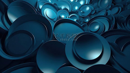 3D 渲染中说明的微妙几何蓝色圆圈抽象