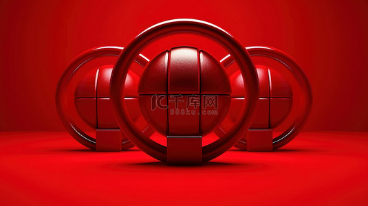 纯红色背景上的红色单色篮球框 3d 图标