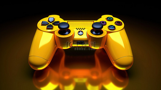 充满活力的黄色游戏手柄，周围环绕着众多 3D 操纵杆