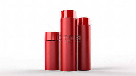 红色包装背景背景图片_白色背景隔离红色化妆品包装模板的 3d 插图