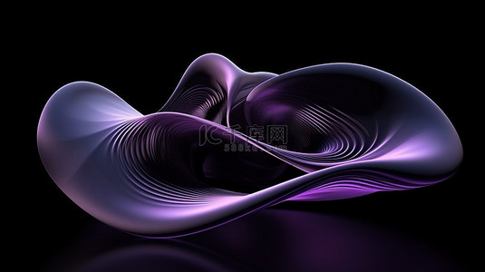 创意 3D 对象壁纸紫色波浪抽象渲染在黑色背景上