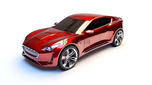 白色背景下红色高级运动轿跑车概念车的 3D 渲染