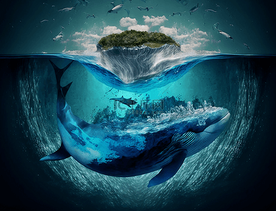 生物多样性背景图片_世界海洋日鲸鱼背景