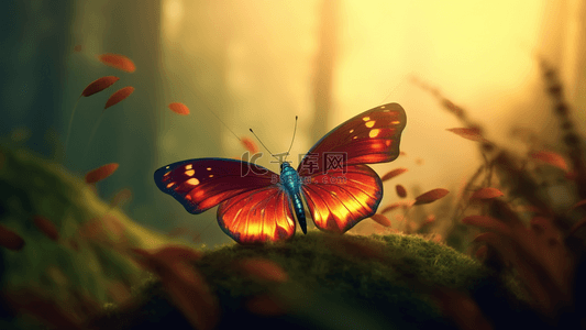 翅膀唯美蝴蝶背景图片_森林植物叶子蝴蝶翅膀卡通广告背景