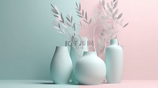 空的花瓶背景图片_简约场景隔离 3d 渲染的花瓶包含柔和背景上的分支