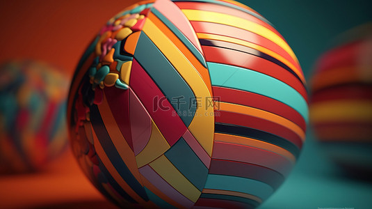 玻璃艺术品背景图片_抽象风格的大条纹球体和色彩鲜艳的形状数字艺术品
