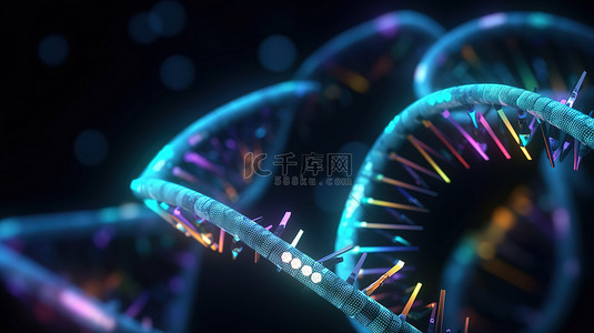 扭曲的背景图片_具有技术扭曲的 3D 未来科学插图中的 DNA 分子