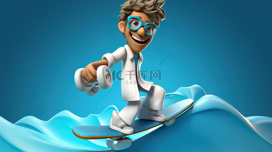 有趣的 3D 卡通风格的冲浪医生