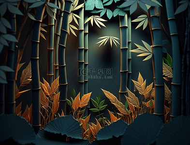 水彩名片背景图片_竹林竹子植物背景