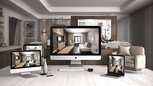 多屏幕背景图片_室内设计网站以多设备 3D 渲染展示