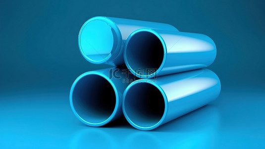 pvc接头背景图片_蓝色 PVC 管道组中三路塑料管接头的独立 3D 插图