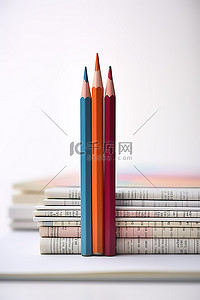 阅读作业时用四支彩色铅笔在英文报纸上