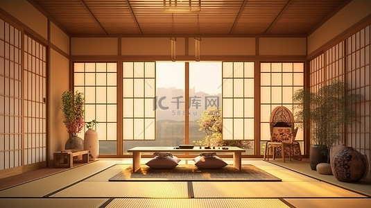mbe风格床背景图片_日本风格的房间设计 3D 渲染