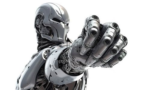 手掌与手掌背景图片_机器人手在 3d 渲染中竖起大拇指，与白色隔离