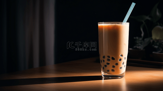 杯子贴图样机背景图片_奶茶香甜的珍珠奶茶奶茶杯背景